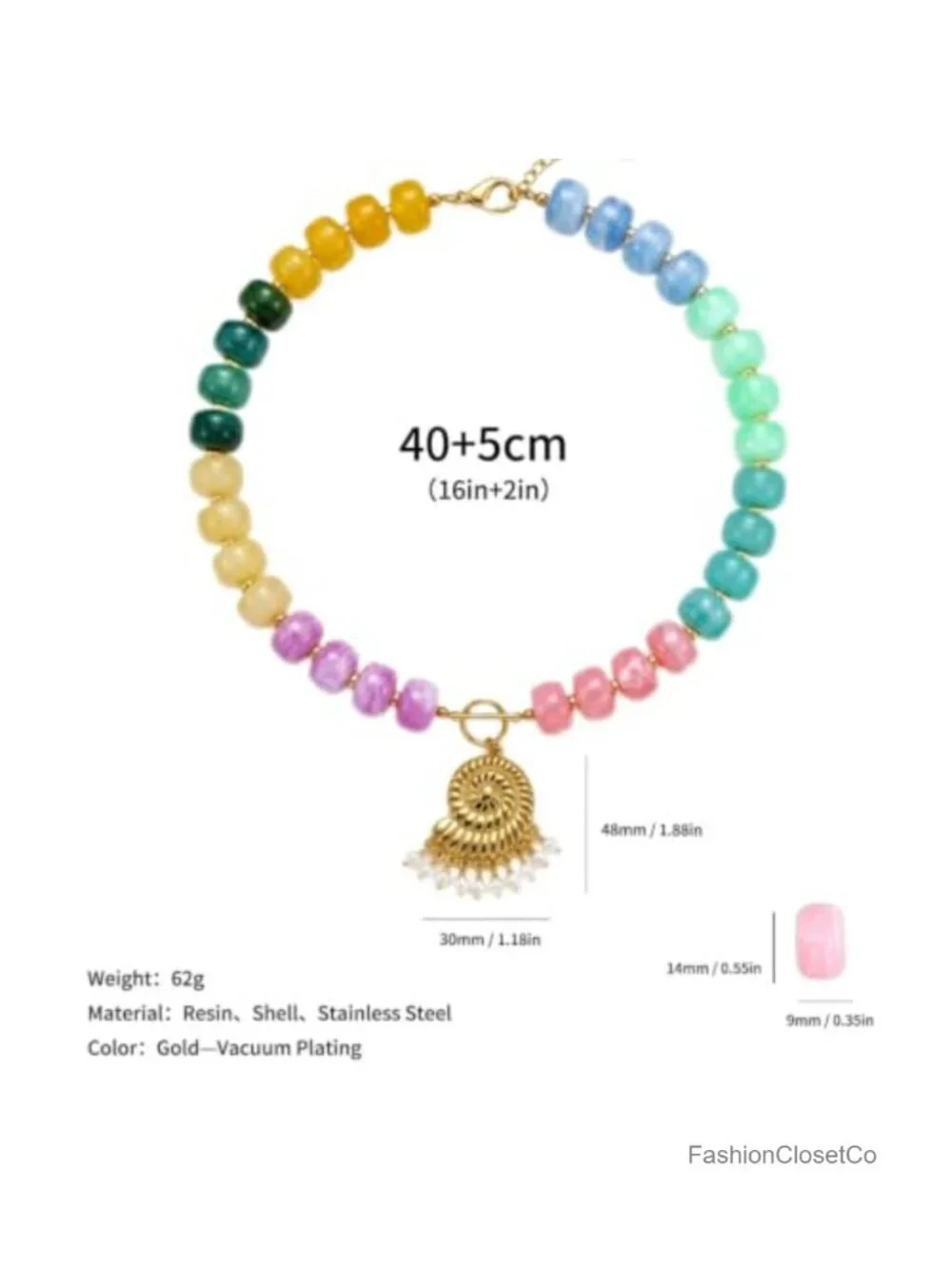 Chunky Seashell Beaded Necklace Y2K Pearl Tassel Toggle Clasp Adjustable Summer